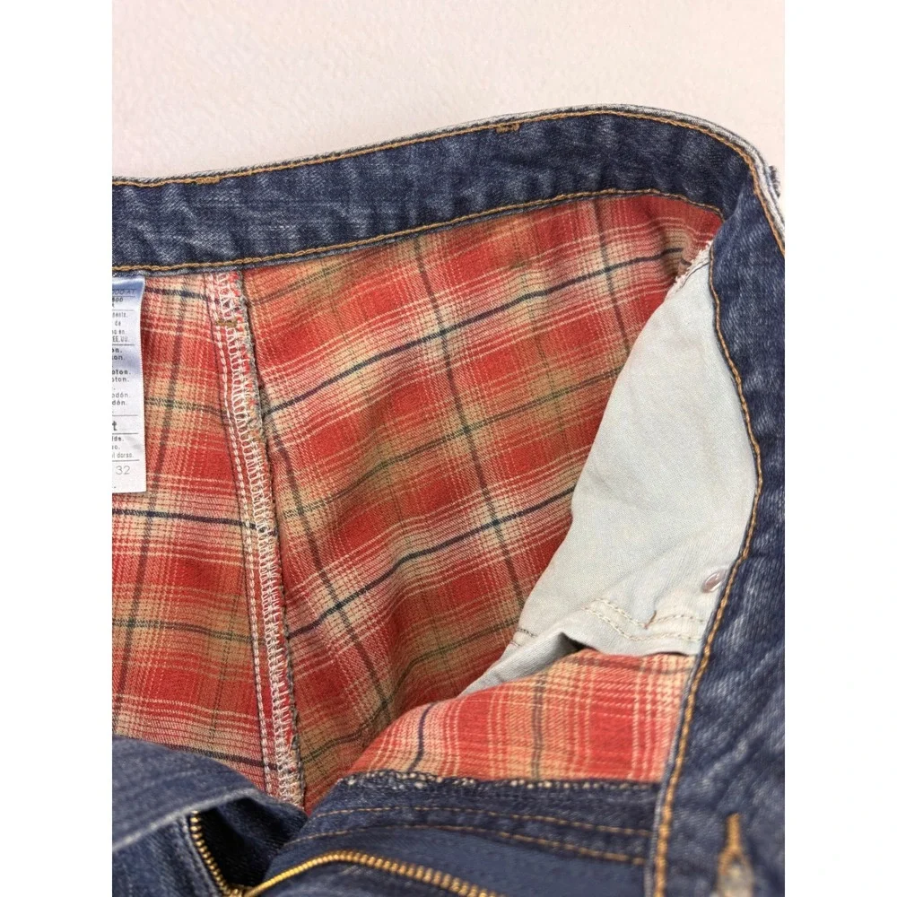 Carhartt Flannel Lined‎ Jeans Mens 36x32 Relaxed Fit Blue Denim Plaid Lined